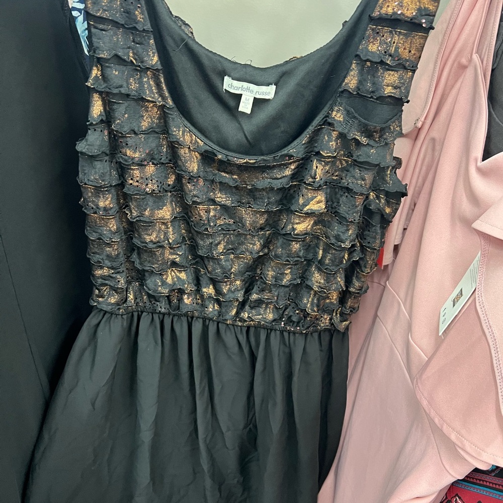 Charlotte Russe Black and Gold Ruffle Dress